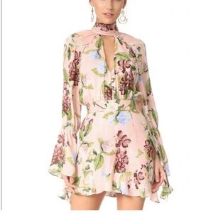 NWOT NICHOLAS Evie floral romper size 0 pink 100% silk flare sleeves